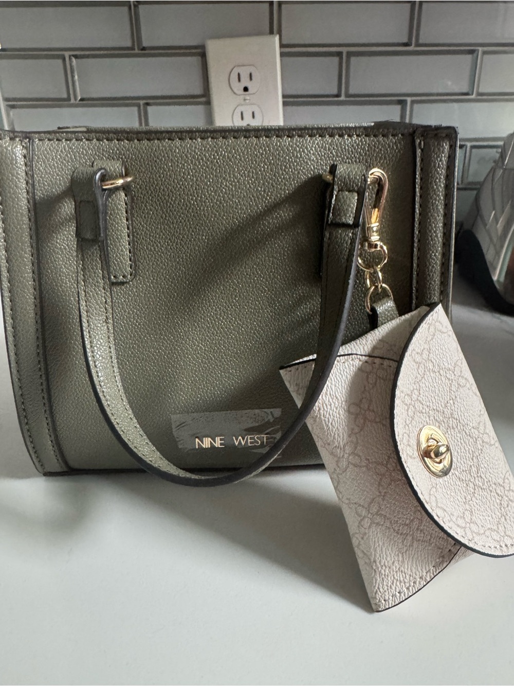 Nine West Olive Mini Tote with Attached Coin Pouch Bag Charm - Picture 2 of 8